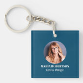 Eenvoudige Logo minimalistische QR code blauw Sleutelhanger (Voorkant)