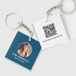 Eenvoudige Logo minimalistische QR code blauw Sleutelhanger