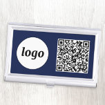 Eenvoudige Logo Promotionele Business QR Code Navy Visitekaarthouder<br><div class="desc">Eenvoudige logo- en QR-code om uw bedrijf te promoten. Vervang de logo en QR code met uw om aan te passen. Minimalistisch en professioneel om uw merk weer te geven.</div>