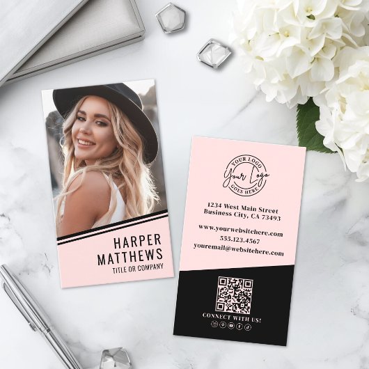 Eenvoudige Logo QR Code Blush Roze Visitekaartje