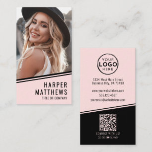 Eenvoudige Logo QR Code Blush Roze Visitekaartje
