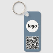 Eenvoudige Logo QR code Business Dusty Blue Grey Sleutelhanger (Voorkant)