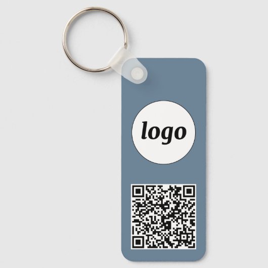 Eenvoudige Logo QR code Business Dusty Blue Grey Sleutelhanger (Voorkant)