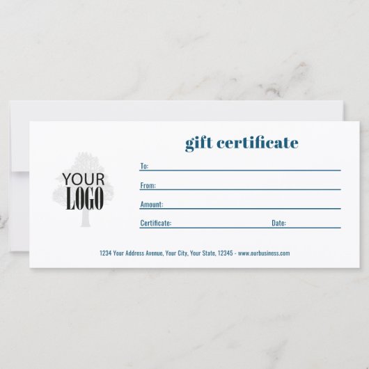 Eenvoudige Logo QR Code Cadeaubon Blauw (Voorkant)