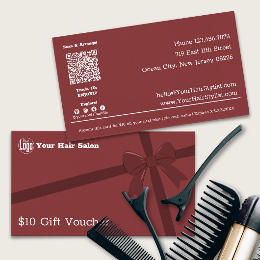 Eenvoudige Logo QR Code Lint $10 Gift Voucher Kaar Visitekaartje