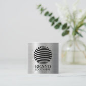 Eenvoudige Logo QR Code Modern Metallic Silver Vierkante Visitekaartje (Staand voorkant)