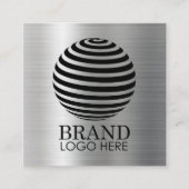 Eenvoudige Logo QR Code Modern Metallic Silver Vierkante Visitekaartje (Voorkant)