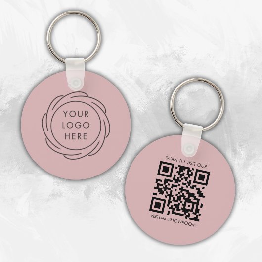 Eenvoudige Logo QR Code Zakelijk Branding Roze Sleutelhanger
