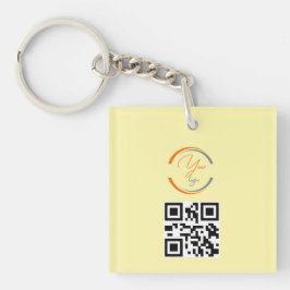 Eenvoudige Logo QR Code Zakelijk Licht Geel Sleutelhanger