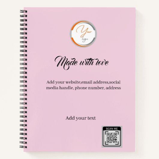 Eenvoudige Logo QR Code Zakelijk Roze Notitieboek (Voorkant)