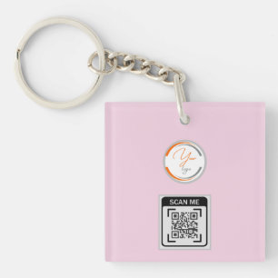 Eenvoudige Logo QR Code Zakelijk Roze Sleutelhanger