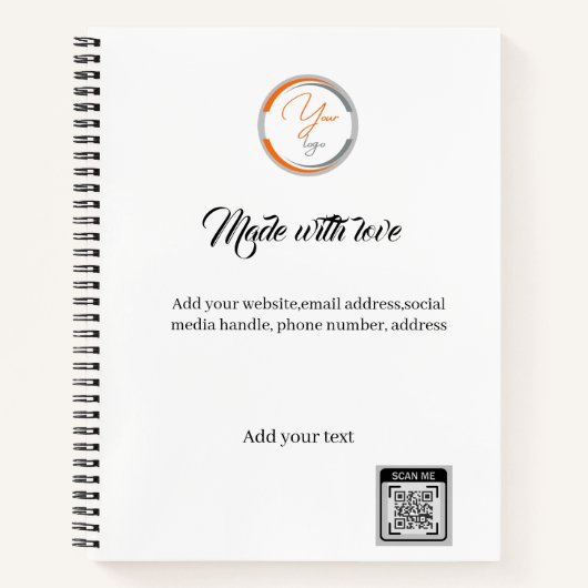 Eenvoudige Logo QR Code Zakelijk wit Notitieboek (Voorkant)