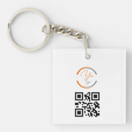 Eenvoudige Logo QR Code Zakelijk Wit Sleutelhanger