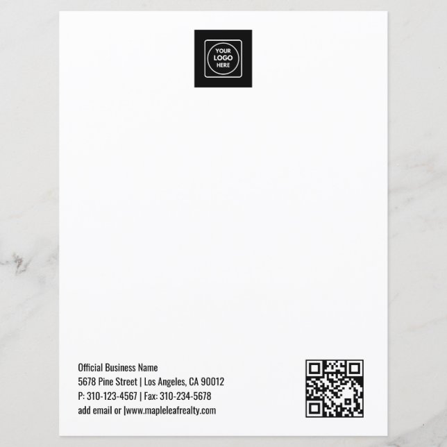 Eenvoudige Logo QR Code Zakelijke Briefhoofd (Voorkant)