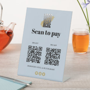Eenvoudige Logo Scan om te Betalen Apps 2 QR Codes Reclamebord Met Voetstuk
