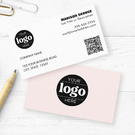 Eenvoudige Logo Tekst en QR code Roze Visitekaartje