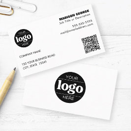 Eenvoudige Logo Tekst en QR code Wit Visitekaartje