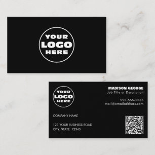 Eenvoudige Logo Tekst en QR code Zwart Visitekaartje