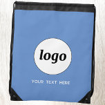 Eenvoudige Logo Tekst Promotie Business Blauw Trekkoord Rugzakje<br><div class="desc">Voeg je eigen logo en tekstkeuze toe aan dit ontwerp. Verwijder de tekst als u wilt. Minimalistisch en professioneel. Geweldig voor een promotieproduct voor uw klanten en klanten. Voor andere versies,  zie het collectie.</div>