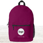Eenvoudige Logo Tekst Promotie Zakelijk Magenta Ro Bedrukte Rugzak<br><div class="desc">Voeg je eigen logo en tekstkeuze toe aan dit ontwerp. Verwijder de tekst als u wilt. Minimalistisch en professioneel. Geweldig voor een promotieproduct voor uw klanten en klanten. Voor andere versies,  zie het collectie.</div>