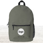 Eenvoudige Logo Tekst Promotie Zakelijk Sage Groen Bedrukte Rugzak<br><div class="desc">Voeg je eigen logo en tekstkeuze toe aan dit ontwerp. Verwijder de tekst als u wilt. Minimalistisch en professioneel. Geweldig voor een promotieproduct voor uw klanten en klanten. Voor andere versies,  zie het collectie.</div>