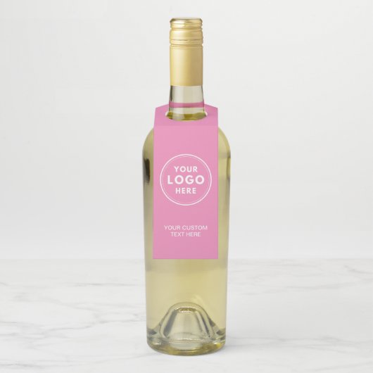 Eenvoudige Logo Tekst QR Code Roze Flessenhanger (Op fles)