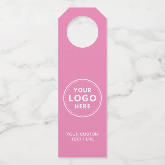 Eenvoudige Logo Tekst QR Code Roze Flessenhanger (Voorkant)