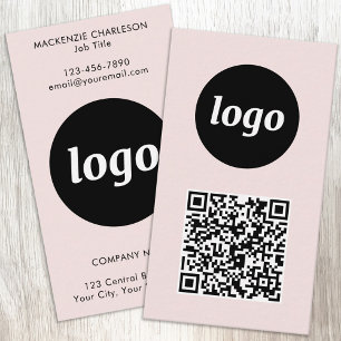 Eenvoudige Logo Tekst QR Code Verticaal Blush Roze Visitekaartje