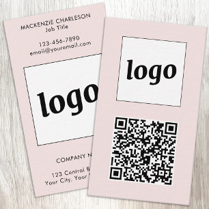 Eenvoudige Logo Tekst QR Code Verticaal Blush Roze Visitekaartje