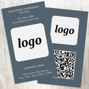 Eenvoudige Logo Tekst QR Code Verticaal Koolgrijs Visitekaartje
