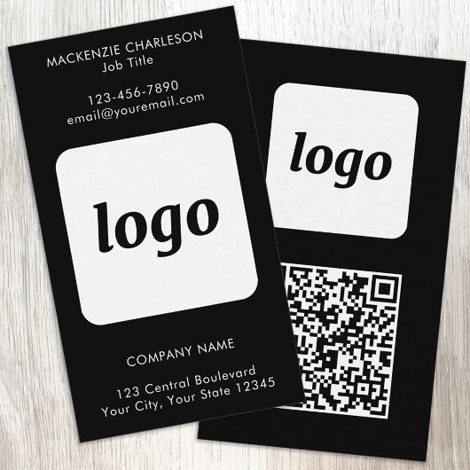 Eenvoudige Logo Tekst QR Code Verticaal Zwart Visitekaartje