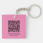 Eenvoudige Logo Tekst QR Roze Sleutelhanger (Achterkant)