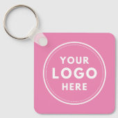 Eenvoudige Logo Tekst QR Roze Sleutelhanger (Voorkant)
