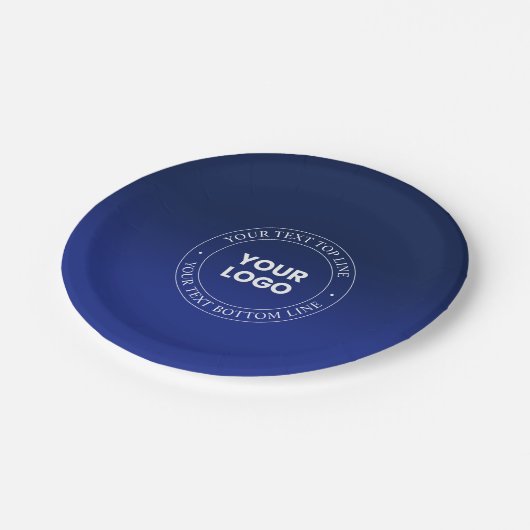 Eenvoudige Logo vervanging & tekst | Donkerblauw v Papieren Bordje (Gekanteld)