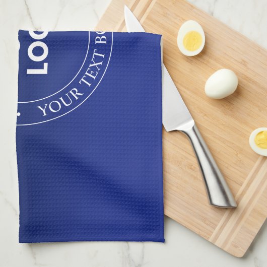 Eenvoudige Logo vervanging & tekst | Donkerblauw v Theedoek (Quarter Fold)