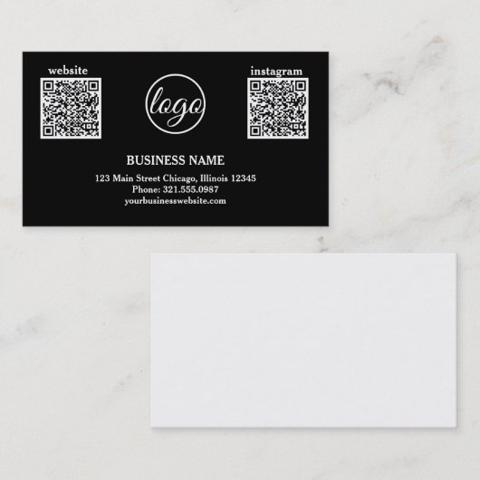 Eenvoudige Logo zwart-witmatige QR-code Visitekaartje (Voorkant / Achterkant)