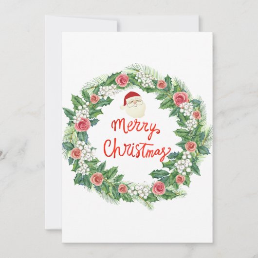 Eenvoudige loof krans 1 foto kerst feestdagenkaart (Voorkant)