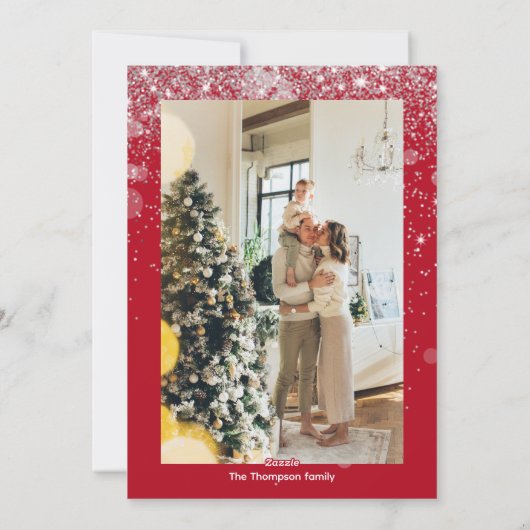 Eenvoudige loof krans 1 foto kerst feestdagenkaart (Achterkant)