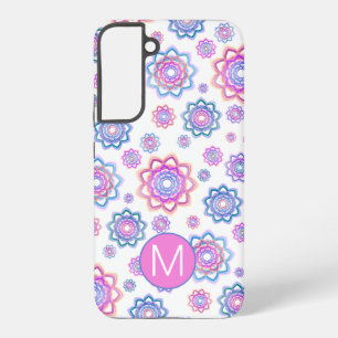 Eenvoudige Lotus Bloem Monogram Roze Pastelgroen Samsung Galaxy Hoesje