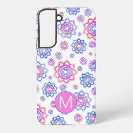 Eenvoudige Lotus Flower Monogram Pink Pastel Green Samsung Galaxy Hoesje