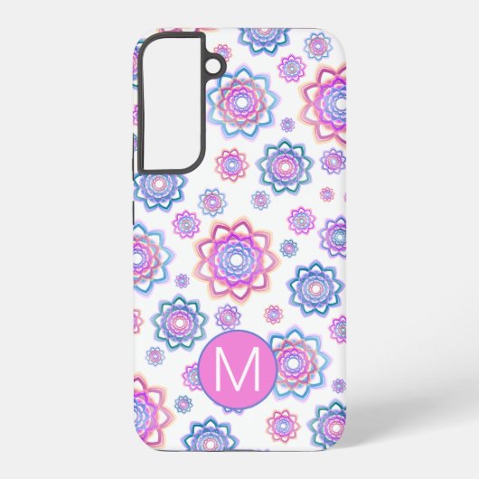 Eenvoudige Lotus Flower Monogram Pink Pastel Green Samsung Galaxy Hoesje (Achterkant)