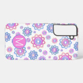Eenvoudige Lotus Flower Monogram Pink Pastel Green Samsung Galaxy Hoesje (Achterkant horizontaal)