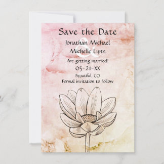 Eenvoudige lotusbloem | Roze Goud Marmer Grote Bru Save The Date