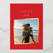 eenvoudige LOVE foto kerst vervagen gouden LIJST Folie Feestdagenkaart (Voorkant)