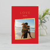 eenvoudige LOVE foto kerst vervagen gouden LIJST Folie Feestdagenkaart (Staand Voorkant)