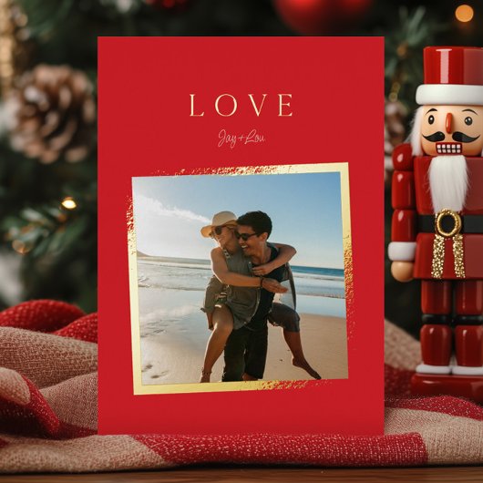 eenvoudige LOVE foto kerst vervagen gouden LIJST Folie Feestdagenkaart