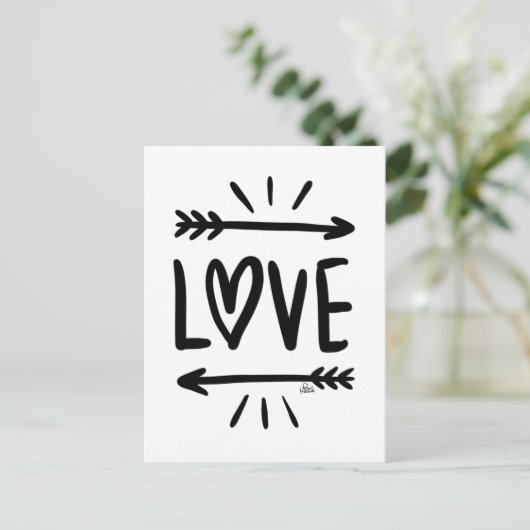 Eenvoudige "LOVE" met zwart op wit Briefkaart (Staand voorkant)