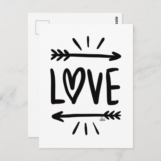 Eenvoudige "LOVE" met zwart op wit Briefkaart (Voorkant / Achterkant)