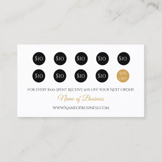 Eenvoudige loyaliteit beloont elegant zwart en gou klantenkaartje (Voorkant)