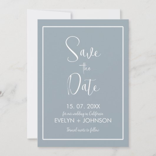 Eenvoudige luchtige blauw & Witte Elegante Minimal Save The Date (Voorkant)